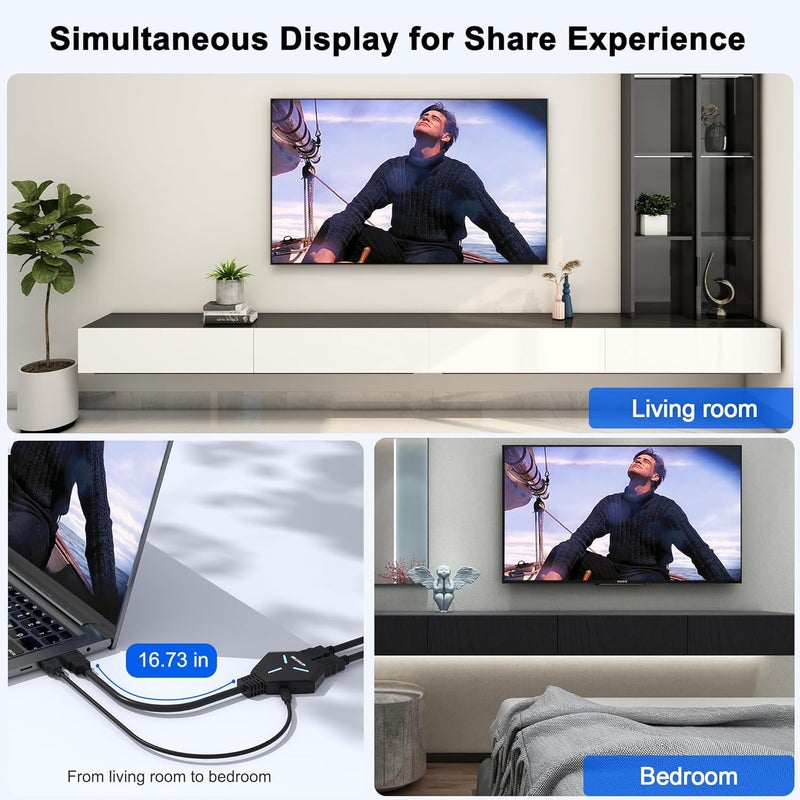 Closs HDMI Splitter for Dual Monitors Duplicate/Mirror (Not Extend), 4K HDMI Splitter 1 in 2 Out for Full HD 4K@30hz, 1080P, 3D, Compatible with Xbox, PS4, PS5, TV, Projector, Computer - Image 2
